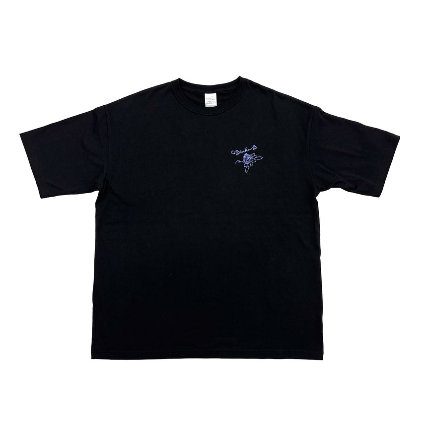 「時計草#1」ビッグシルエットTシャツ　ブラック
