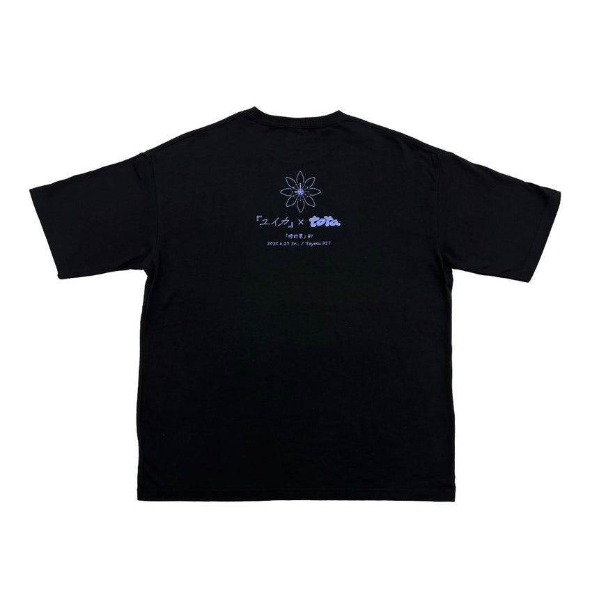 「時計草#1」ビッグシルエットTシャツ　ブラック